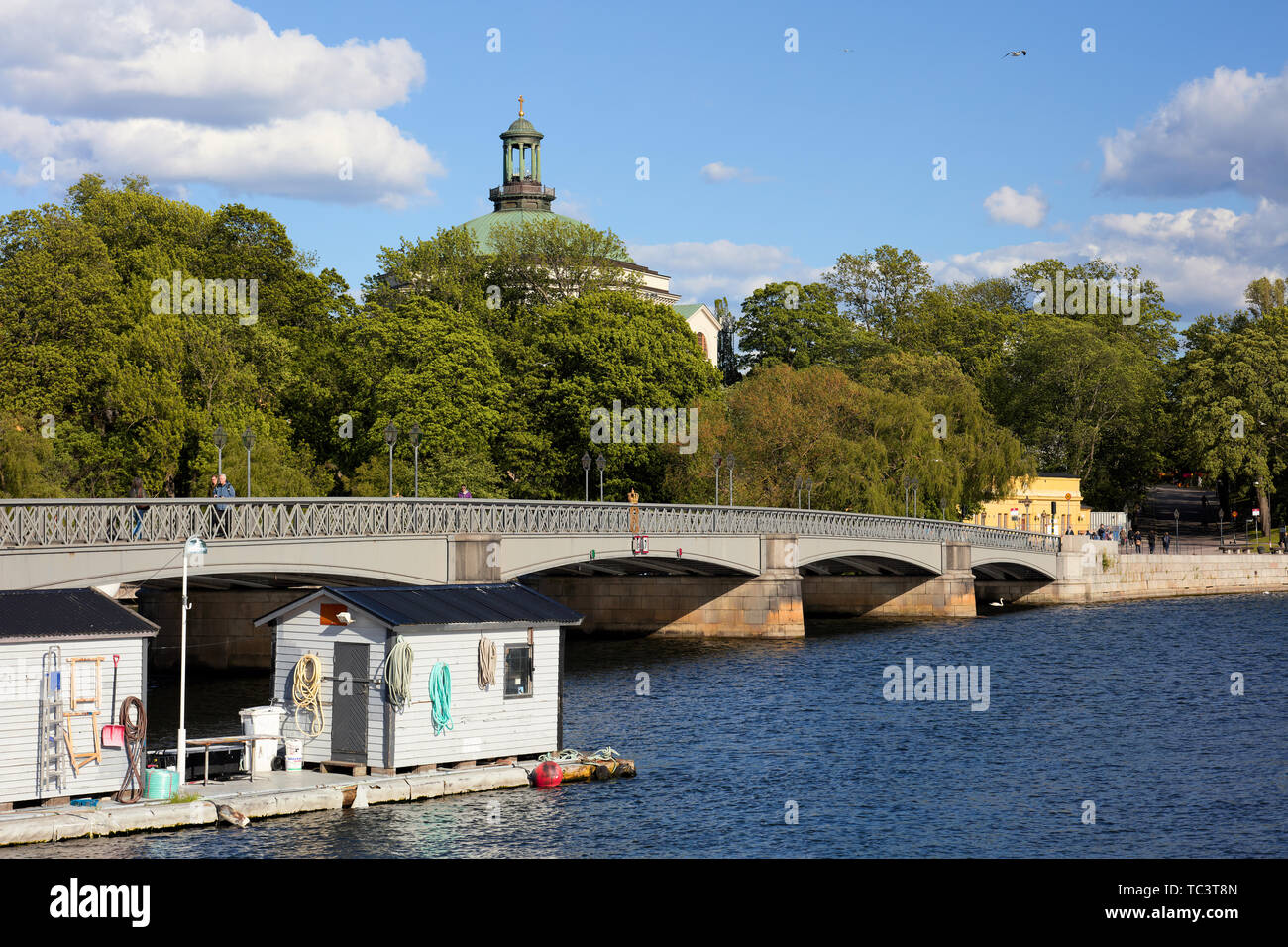 Skeppsholmsbron in front of Skeppsholmen in Stockholm, Sweden Stock Photo