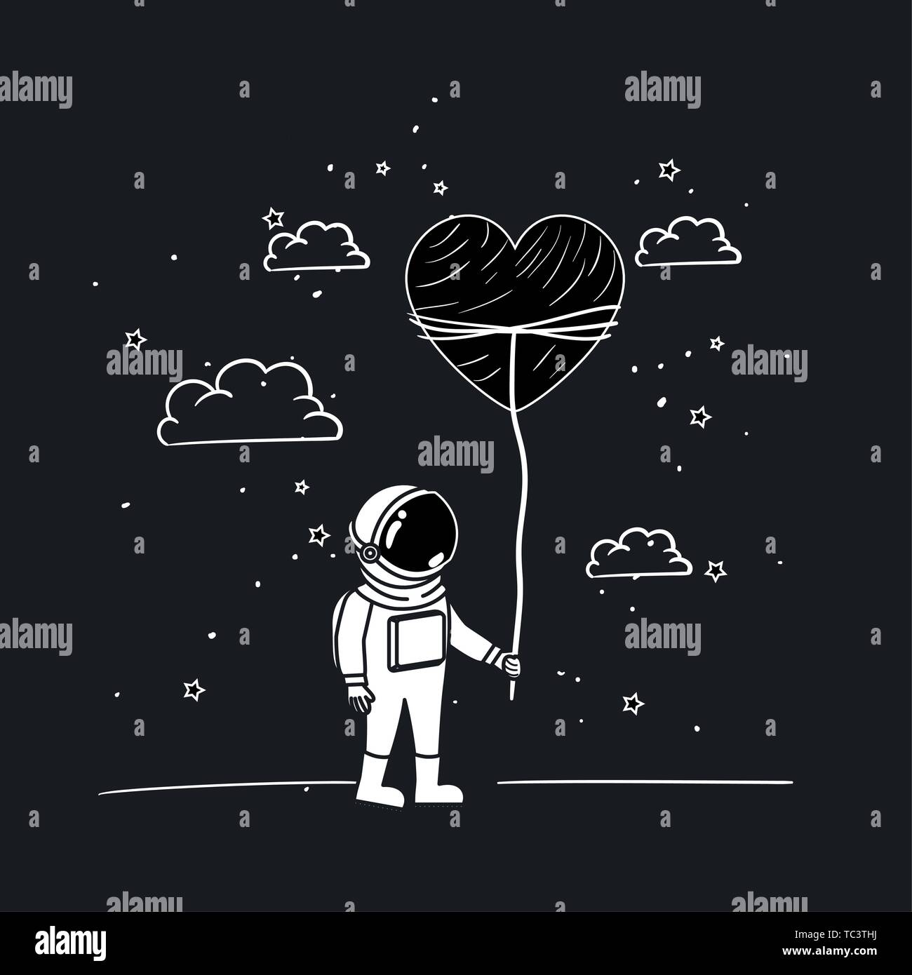 Astronaut draw with heart design Stock Vector