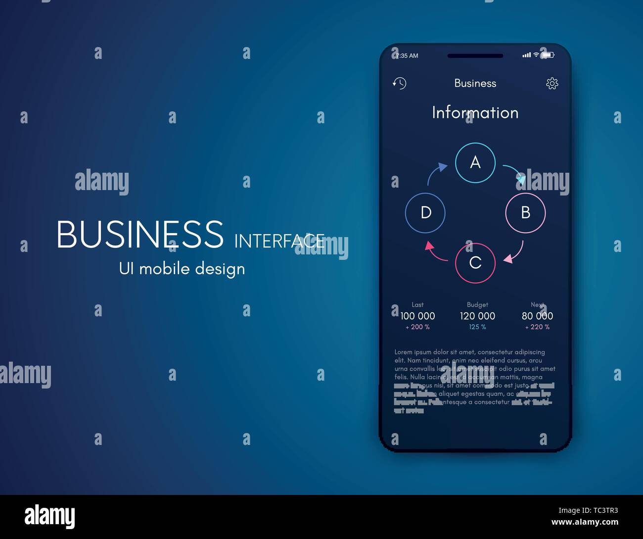 Vector graphics mobile infographics with four options. Template for creating mobile applications, workflow layout, diagram, banner, web design Stock Vector