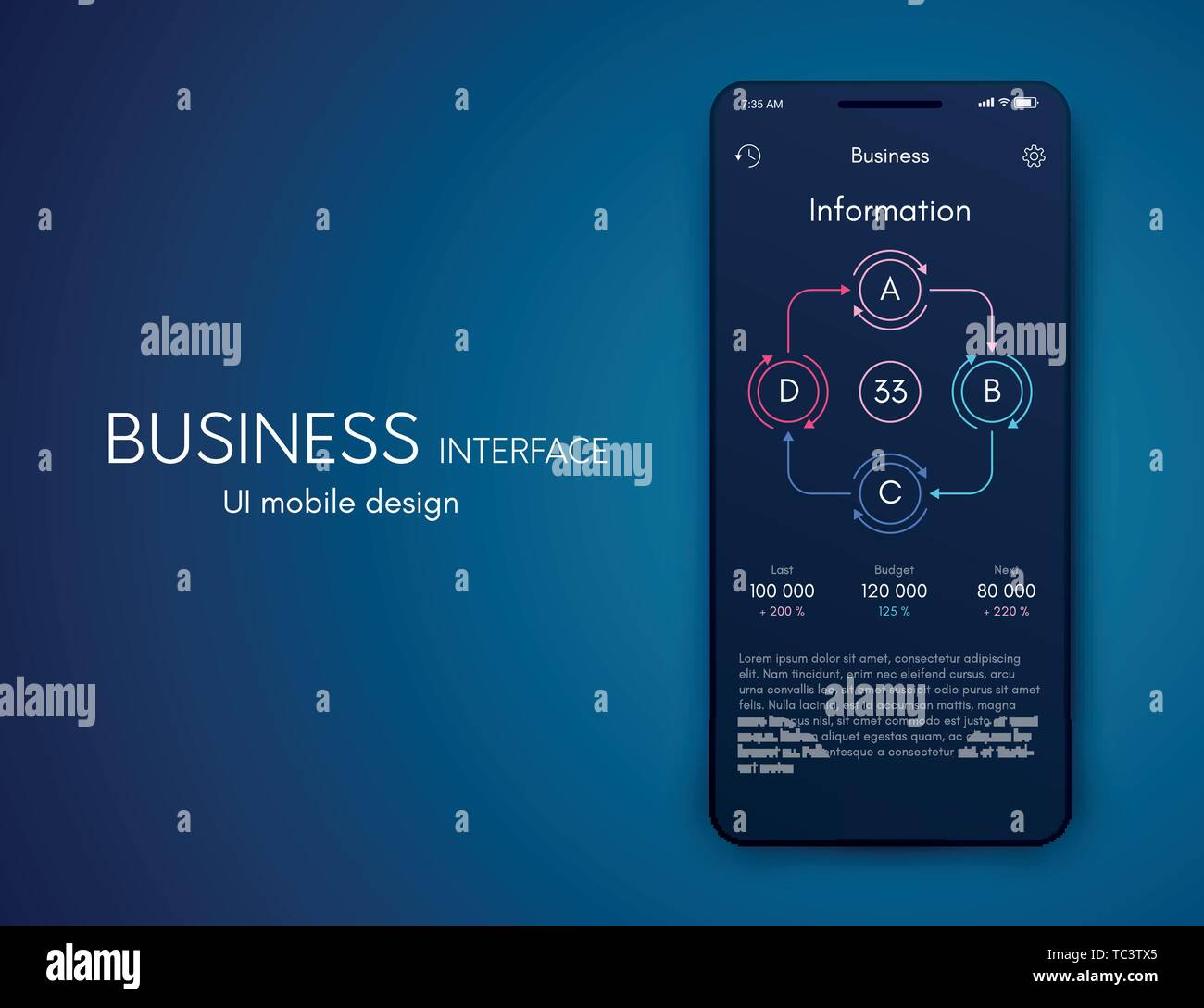 Vector graphics mobile infographics with four options. Template for creating mobile applications, workflow layout, diagram, banner, web design Stock Vector