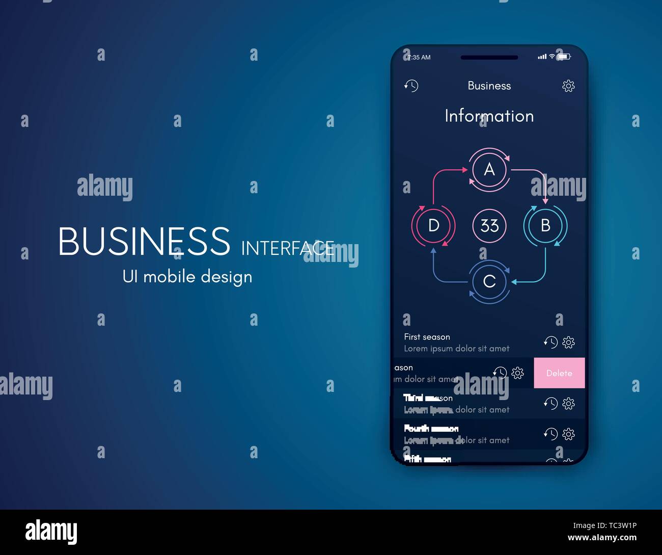 Vector graphics mobile infographics with four options. Template for creating mobile applications, workflow layout, diagram, banner, web design Stock Vector
