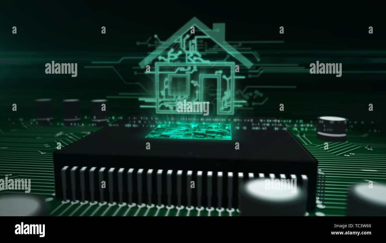 Smart home controlling concept with house hologram over cpu in background. Circuit board 3d illustration. Futuristic animation of iot, intelligent bui Stock Photo - Alamy Smart home controlling concept with house hologram over cpu in background. Circuit board 3d illustration. Futuristic animation of iot, intelligent bui Stock Photo - Alamy