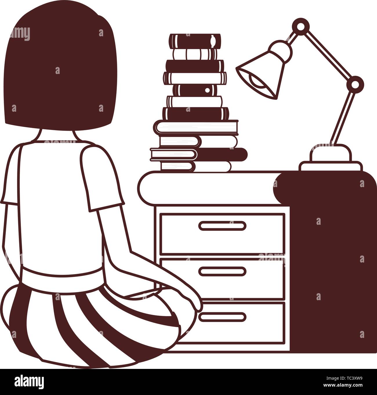 student girl sitting on his back with stack of books Stock Vector Image ...