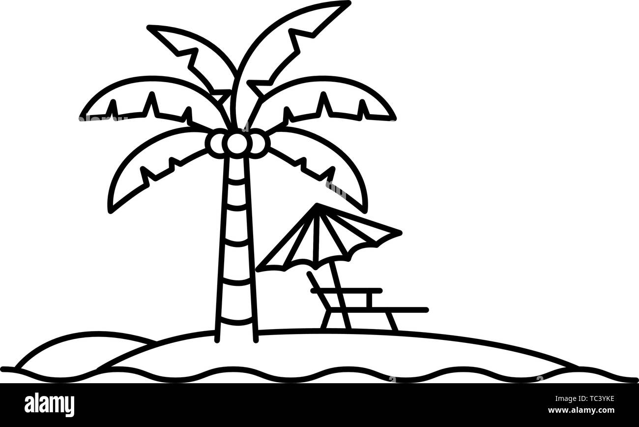 palm tree with beach umbrella striped Stock Vector