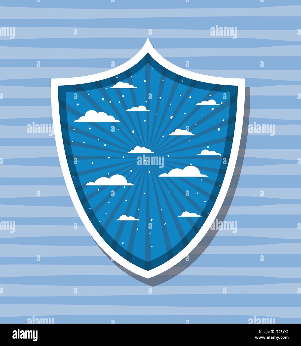 Striped and clouds design inside shield vector illustration Stock ...