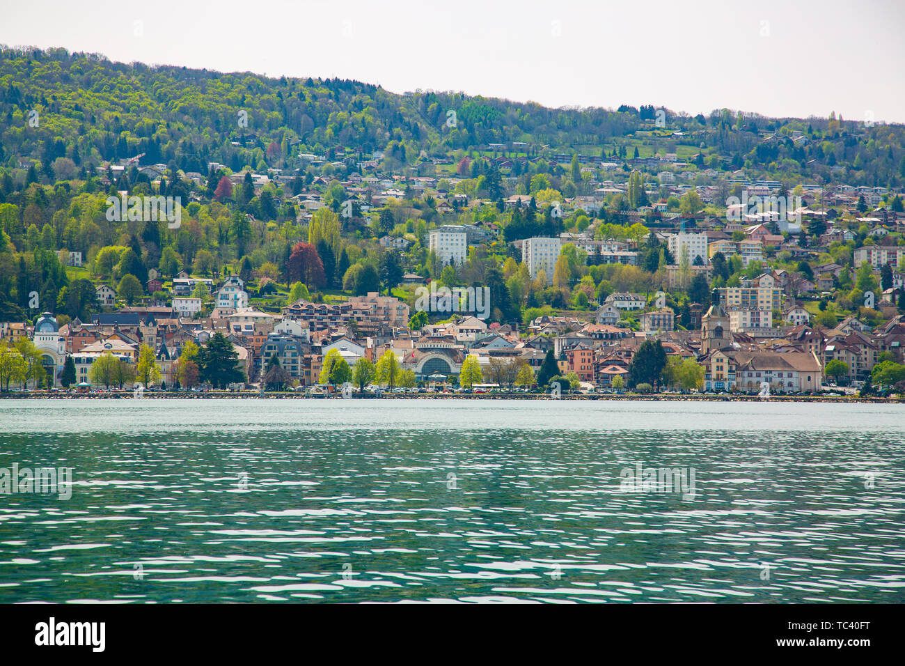 View of Evian-les-Bains city taken from Lake Geneva in France Stock Photo -  Alamy