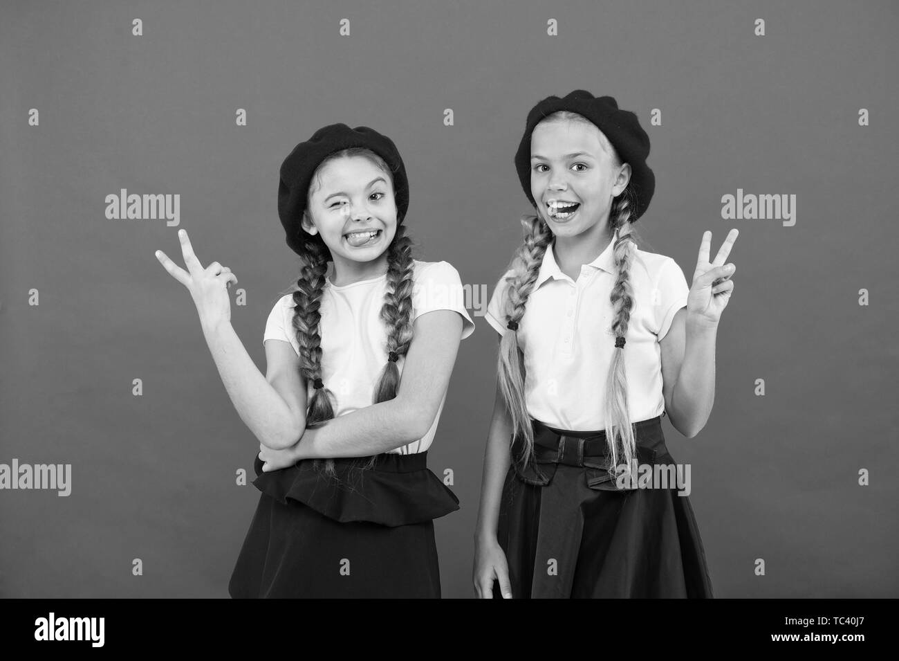 Making Peace Signs French Style Girls Little Kids Wearing