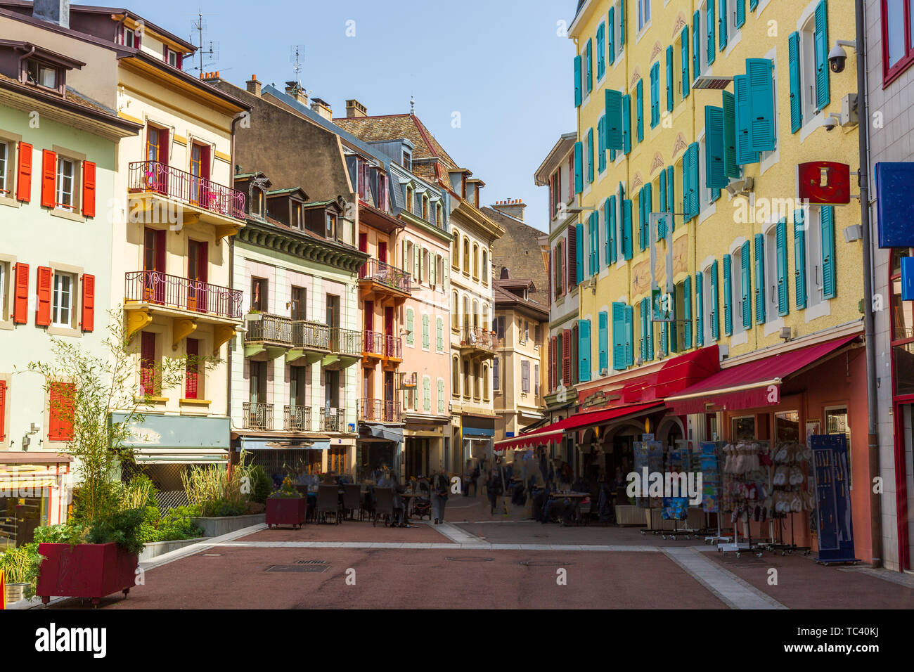 Old town buildings in Evian-les-Bains city in France Stock Photo