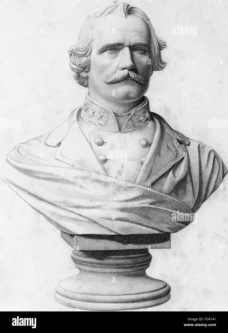 Engraved bust of Albert Sidney Johnston, an American General from Washington, Kentucky, from the book 'The life of General Albert Sidney Johnston' by William Preston Johnston, 1878. Courtesy Internet Archive. () Stock Photo