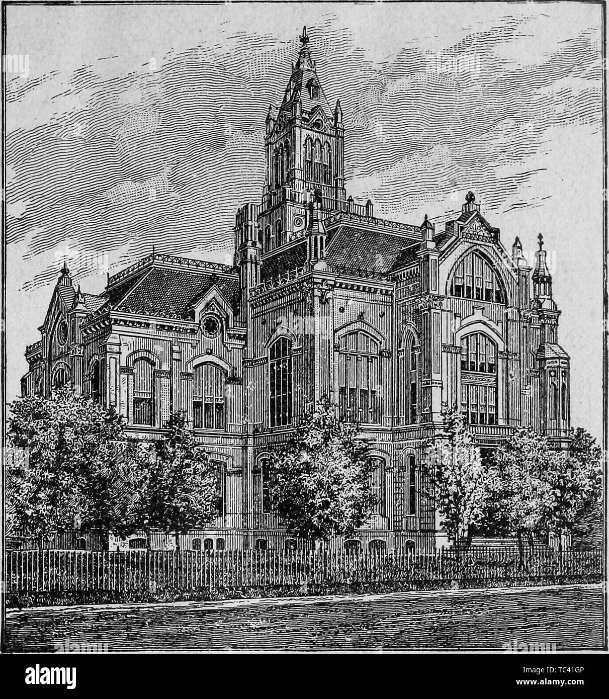 Engraving of the Harris County Court House, Houston, Texas, from the book 'The City of Houston' by Andrew Morrison, 1890. Courtesy Internet Archive. () Stock Photo