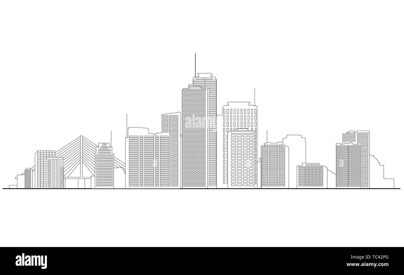 Cityscape illustration, skyscrapers and high-rise buildings above the city skyline Stock Photo