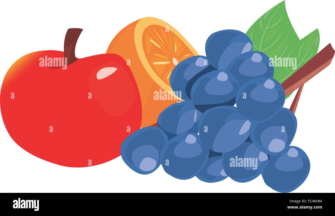 grapes orange apple fresh food vector illustration Stock Vector Image ...