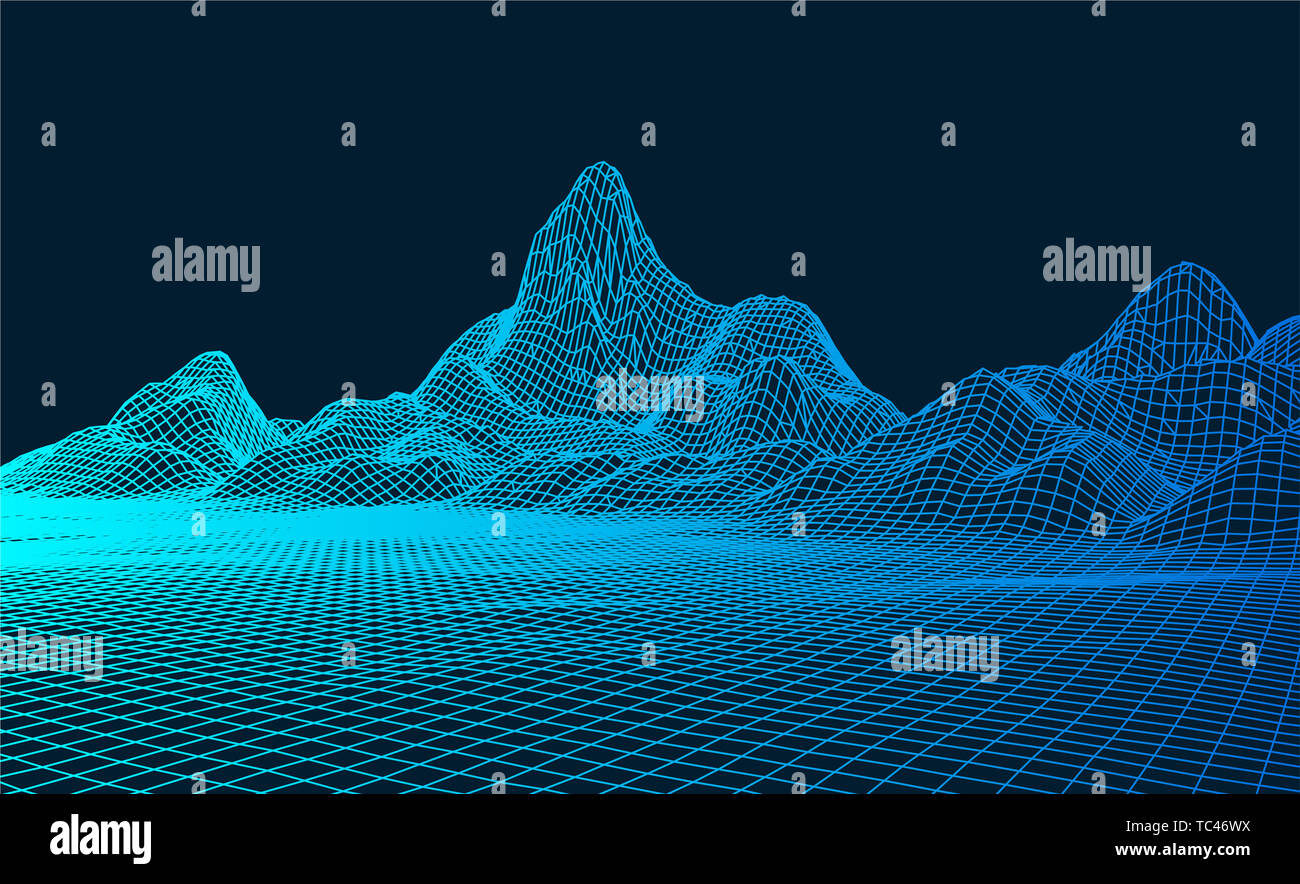 Abstract three-dimensional digital terrain of big data concept, graphics with artificial intelligence concept Stock Photo