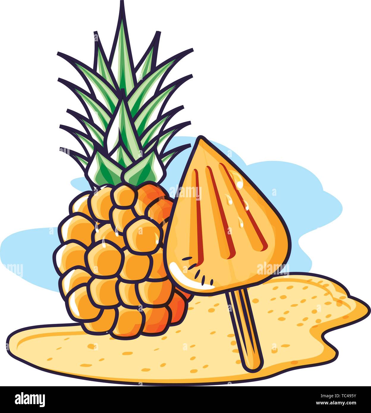fresh pineapple in the beach with ice cream in the stick vector ...