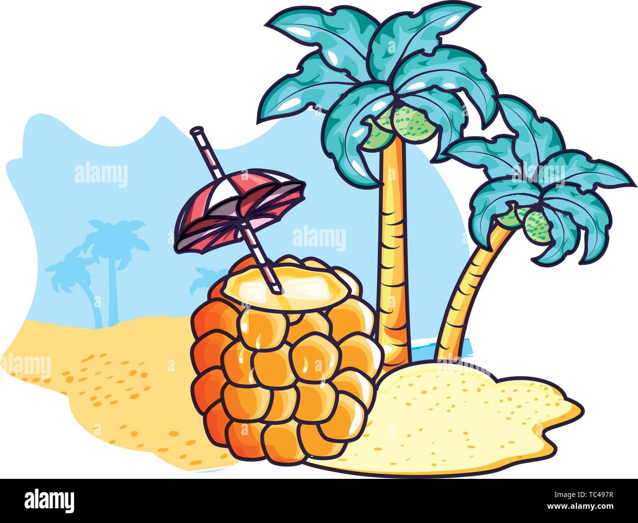cocktail of pineapple in the beach vector illustration design Stock ...
