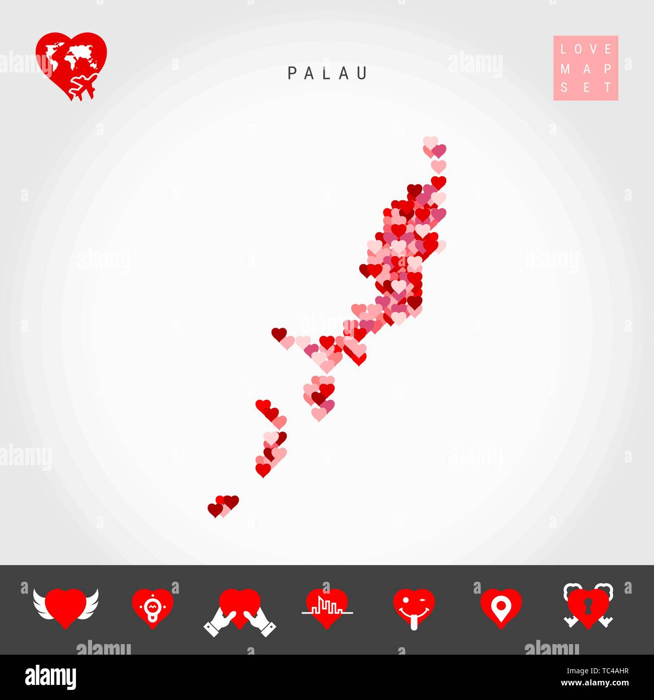 I Love Palau. Red and Pink Hearts Pattern Vector Map of Palau Isolated ...