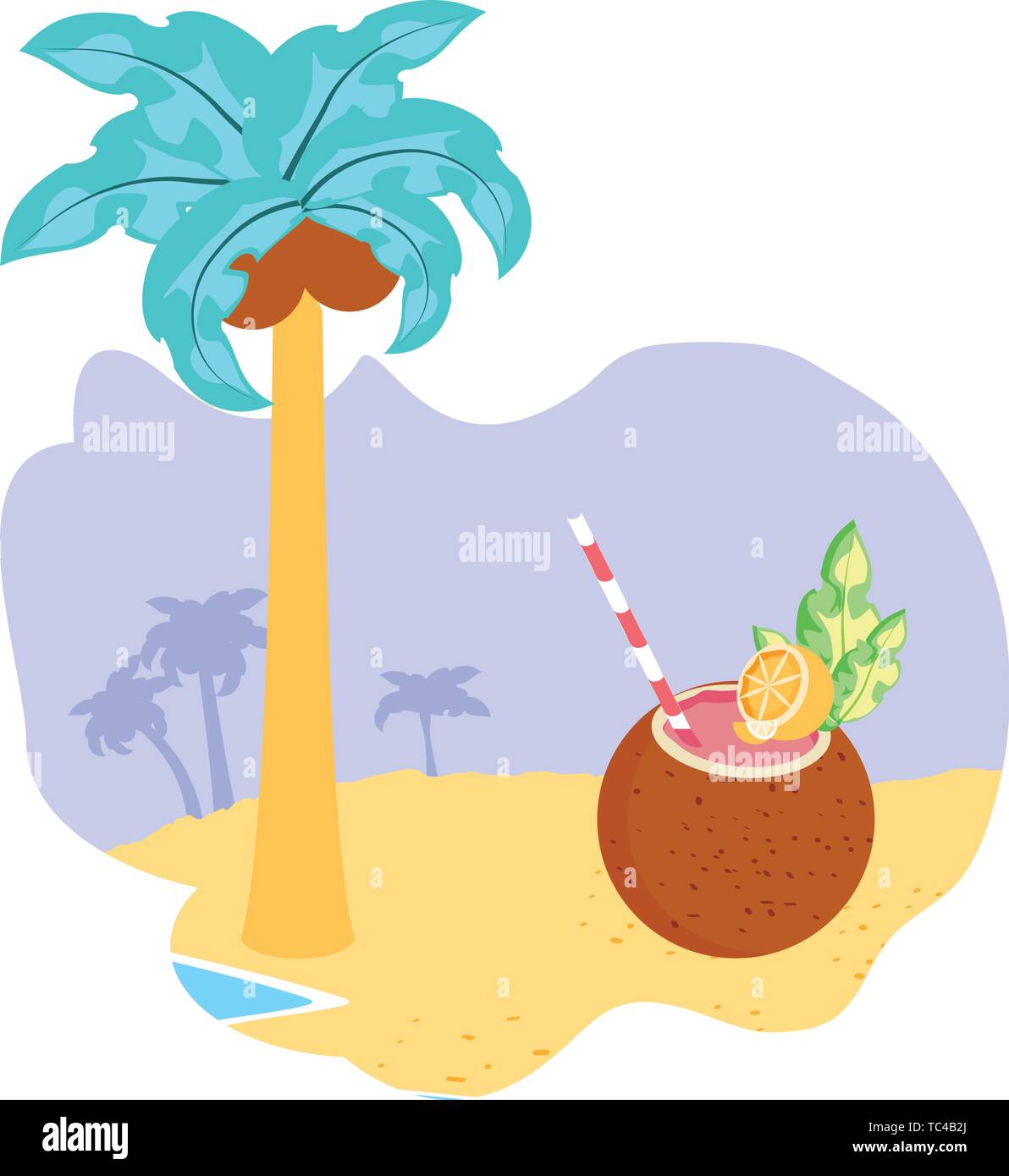 summer cocktail of coconut in the beach vector illustration design ...