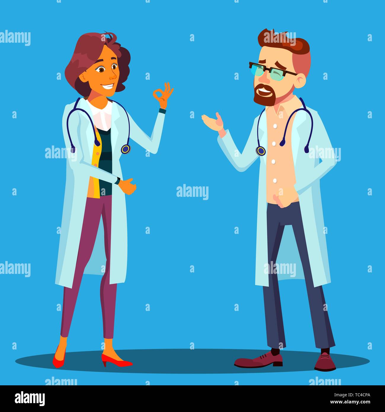 Character Cardiologist Doctor Man And Woman Vector Stock Vector
