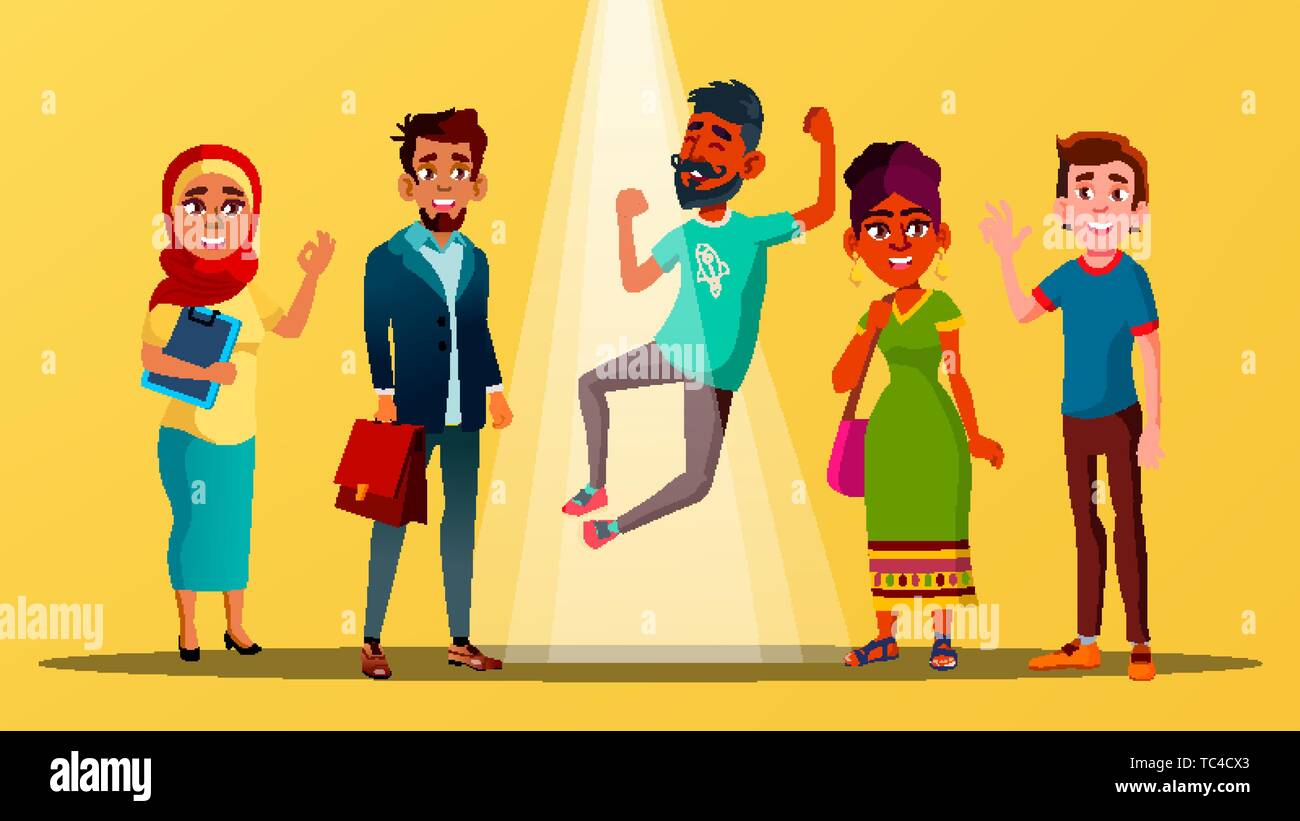 Multicultural Characters Happy For Vacancy Vector Stock Vector