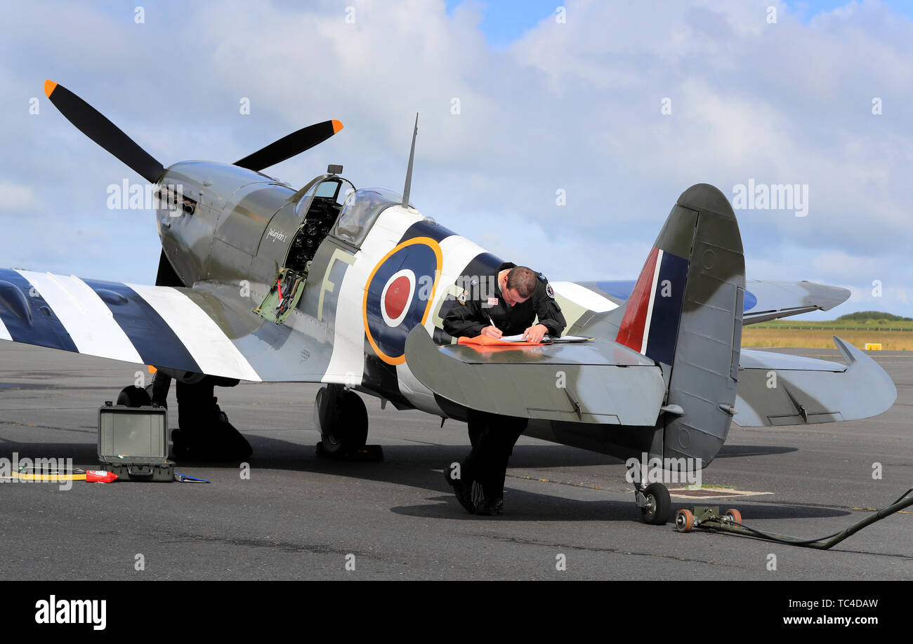 A RAF Spitfire which flew during the DDay invasion is prepared at Le