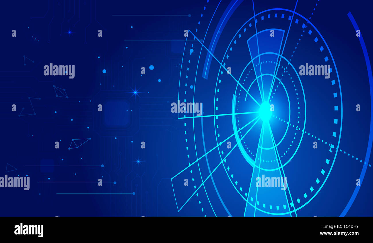 Global network big data, computer technology dark blue background, technical concept. Stock Photo