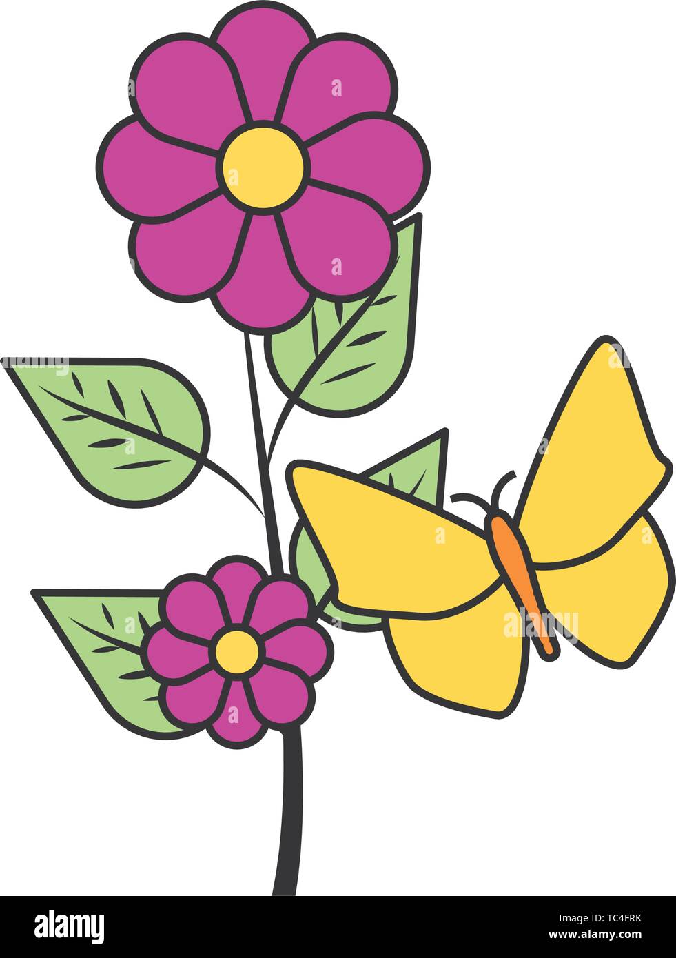 beautiful butterfly with flowers isolated icon vector illustration