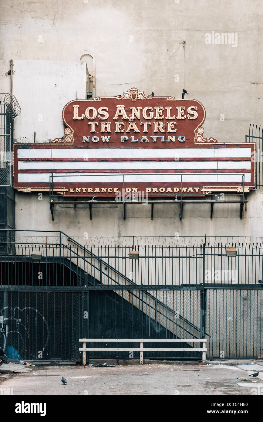 Los Angeles Theater sign in downtown Los Angeles, California Stock