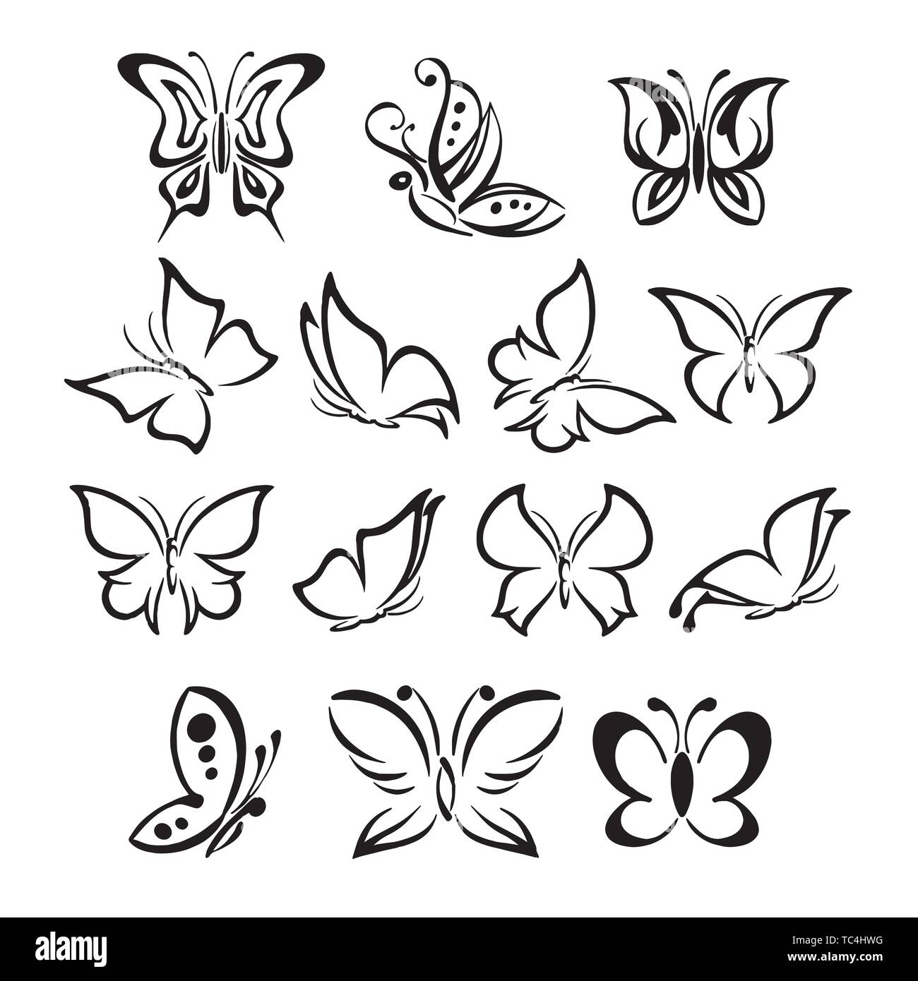 Butterfly silhouette icons set. Vector Illustrations. insect ...