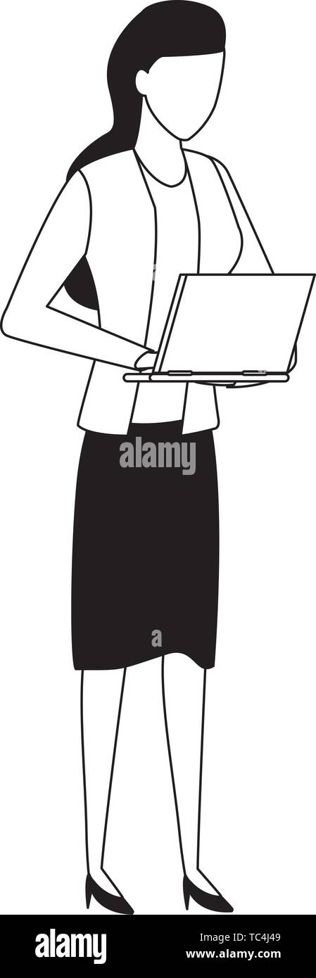business woman avatar cartoon character black and white Stock Vector ...