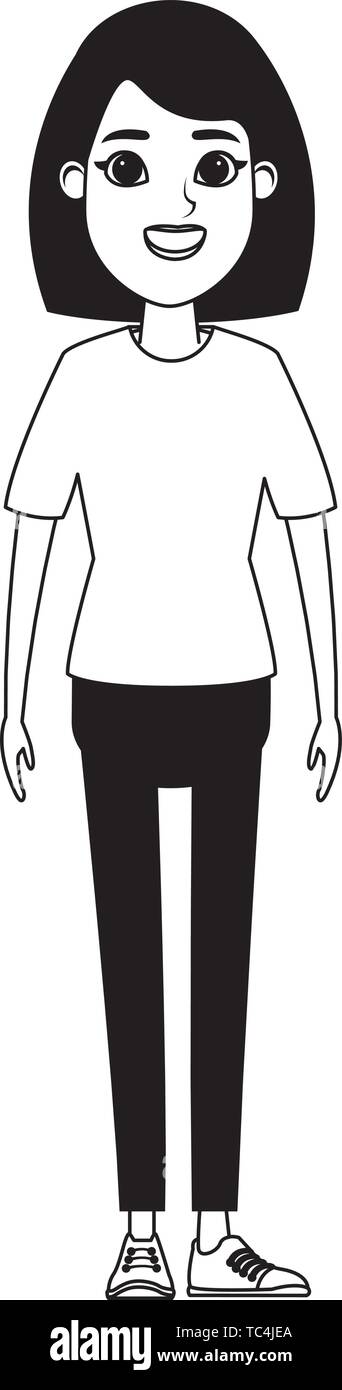 young woman avatar cartoon character black and white Stock Vector Image ...