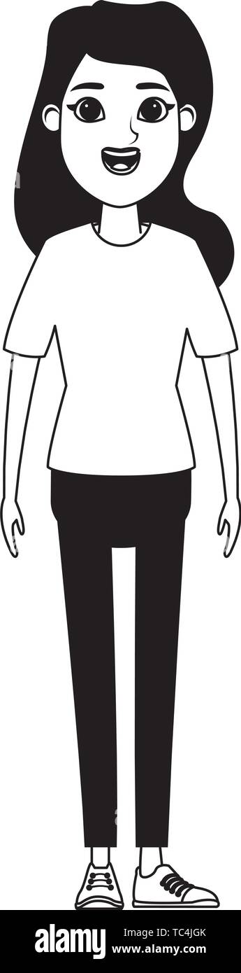 young woman avatar cartoon character black and white Stock Vector Image ...
