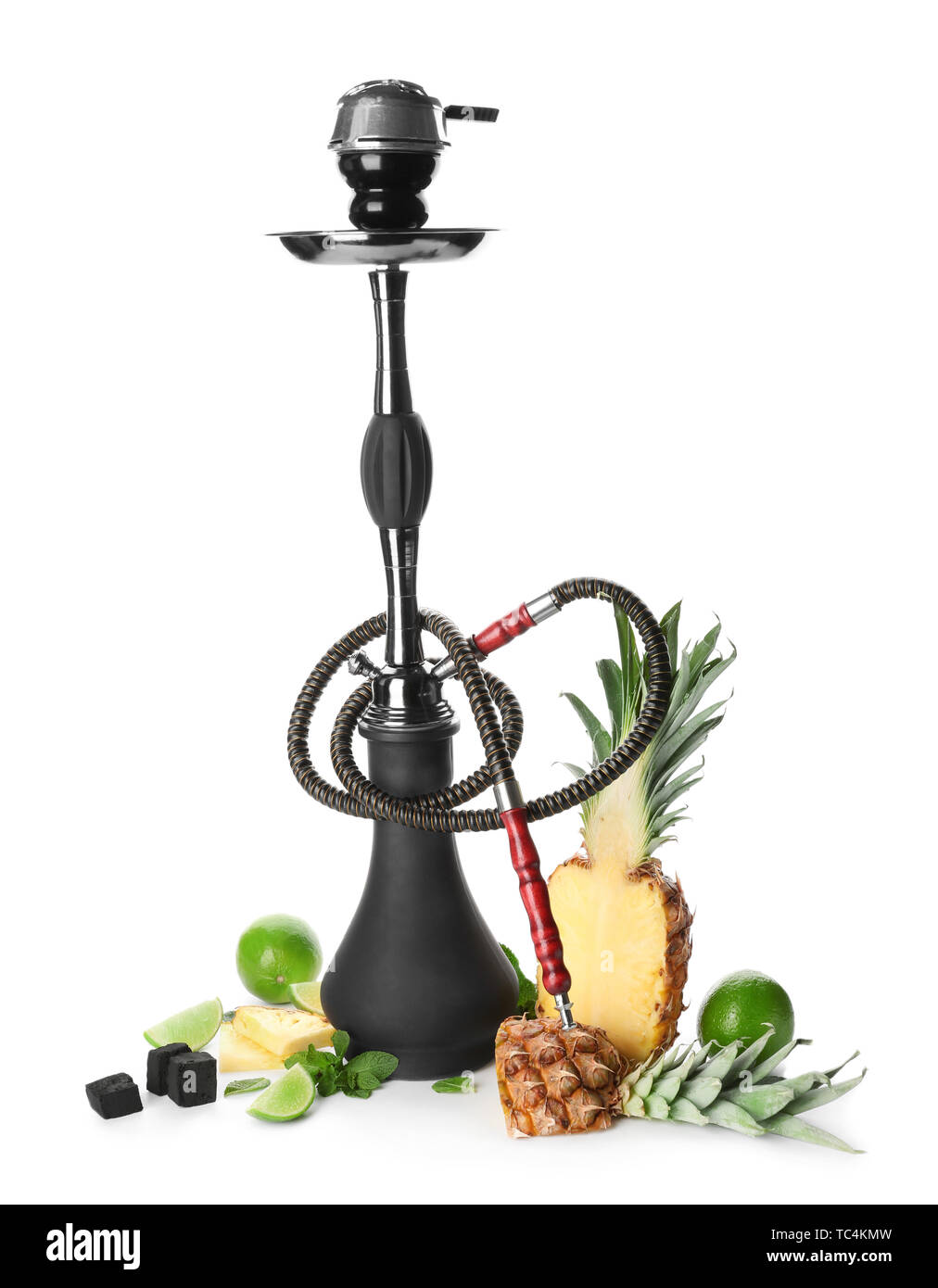 Hookah with fruits on white background Stock Photo