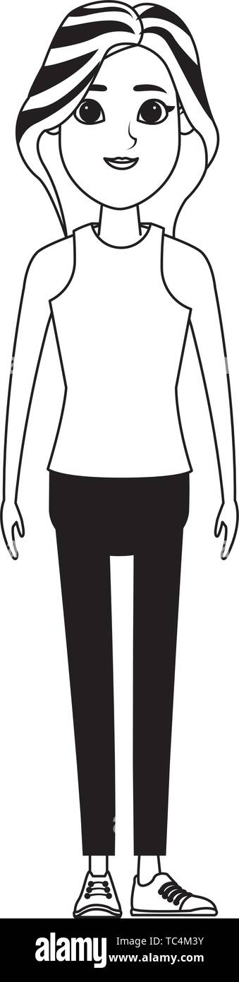 young woman avatar cartoon character black and white Stock Vector Image ...