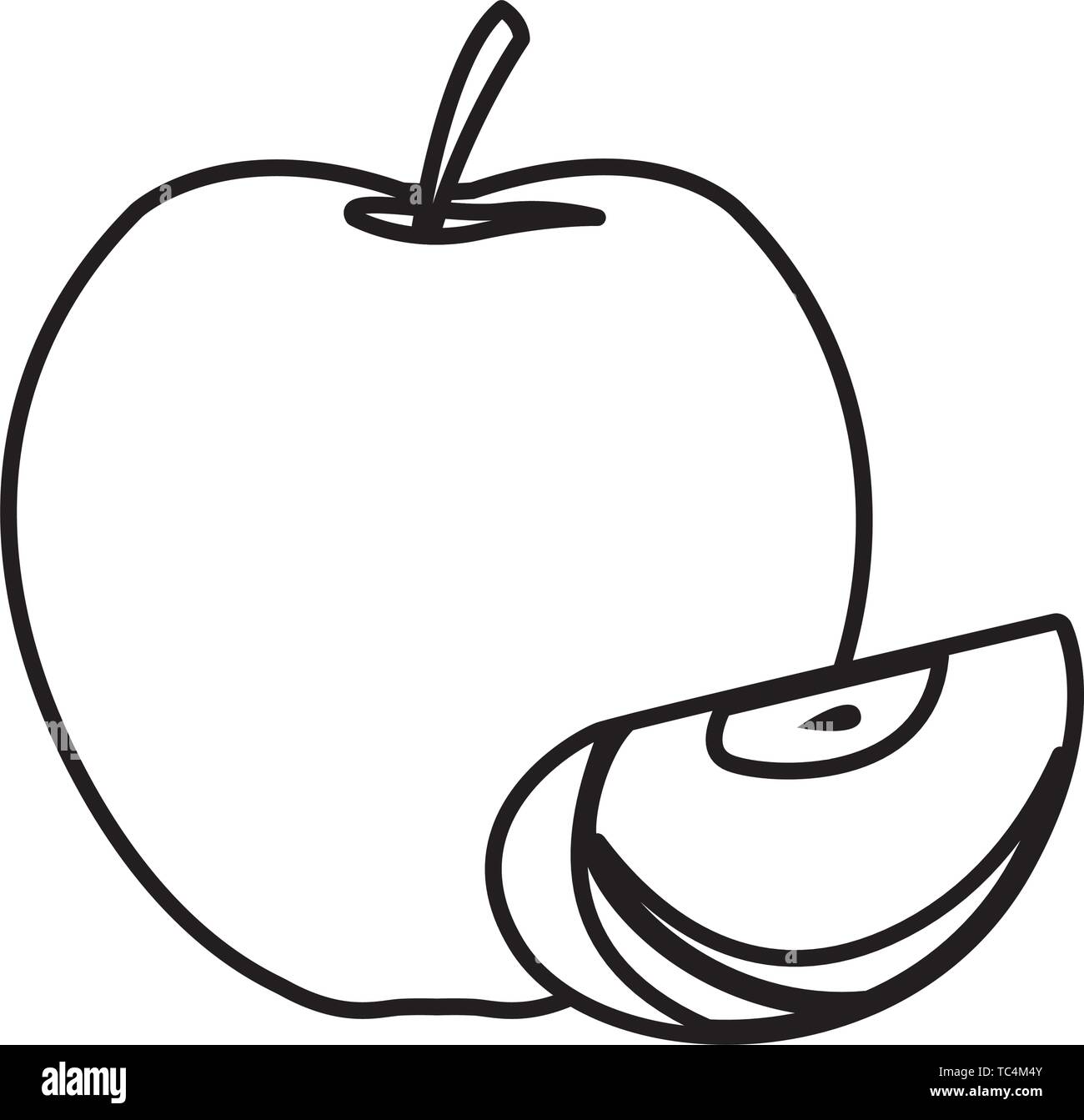Apple Half Cut Fresh Fruits Cartoon In Black And White Stock Vector Image Art Alamy