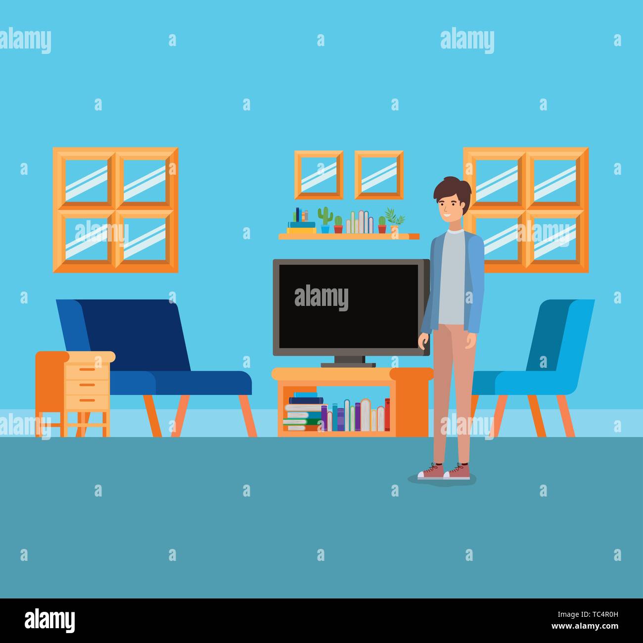 Boy In Living Room Design Stock Vector Image Art Alamy