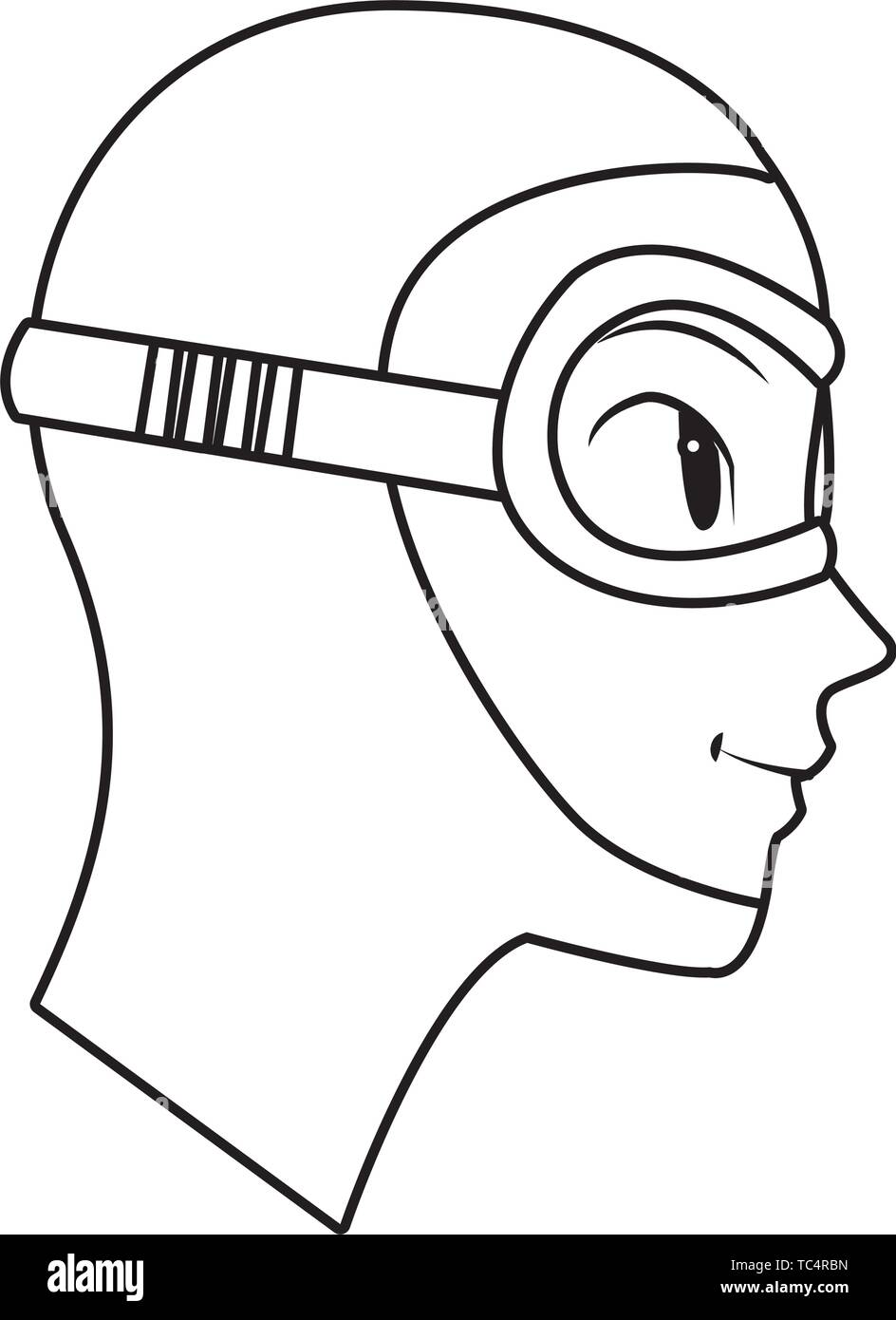 snorkel diving avatar cartoon character black and white Stock Vector