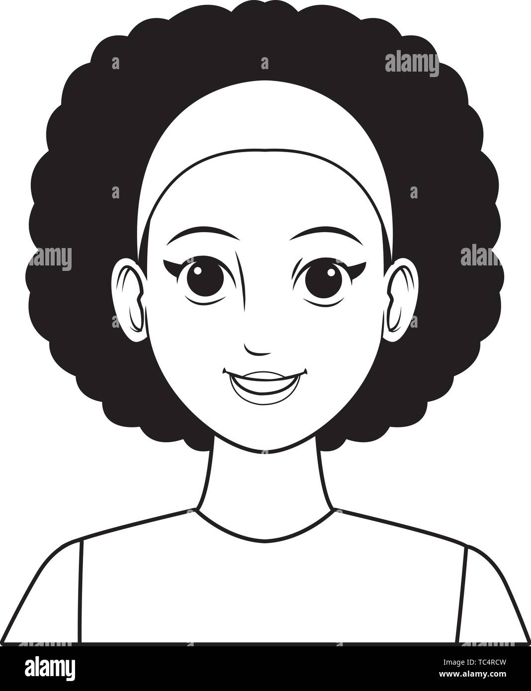 young woman avatar cartoon character profile picture black and white