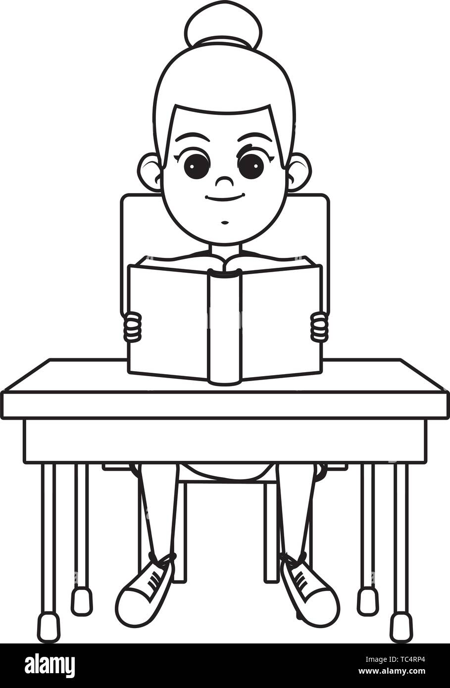 young kids reading a book black and white Stock Vector Image & Art - Alamy