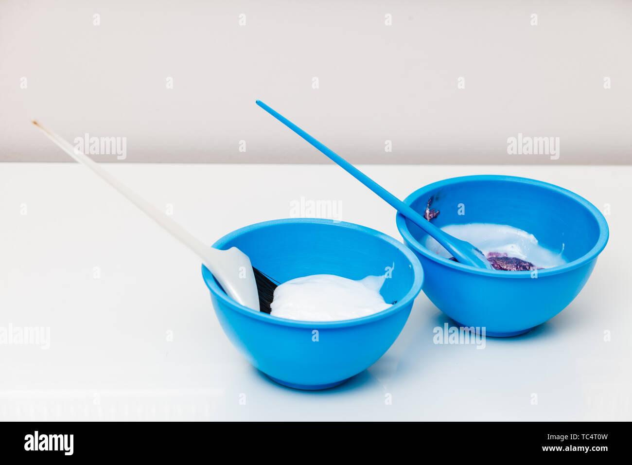 Hair Dyeing At Home Or In Hairdresser Salon Concept Two Blue