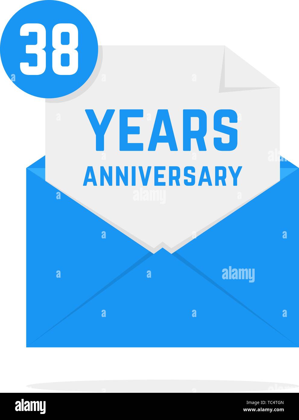 38 years anniversary icon in blue open letter Stock Vector