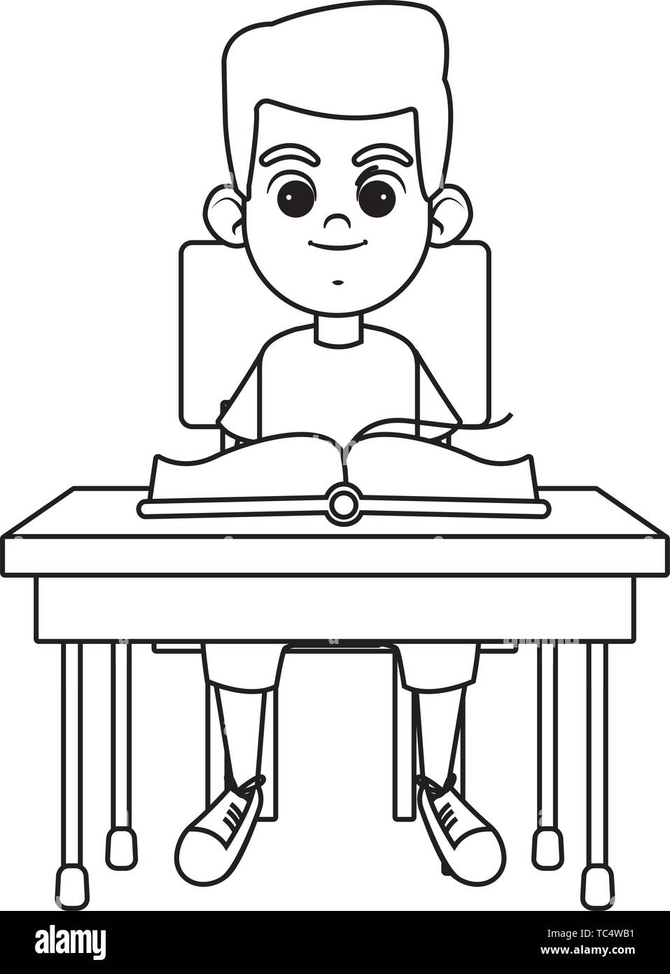 young kids reading a book black and white Stock Vector Image & Art - Alamy