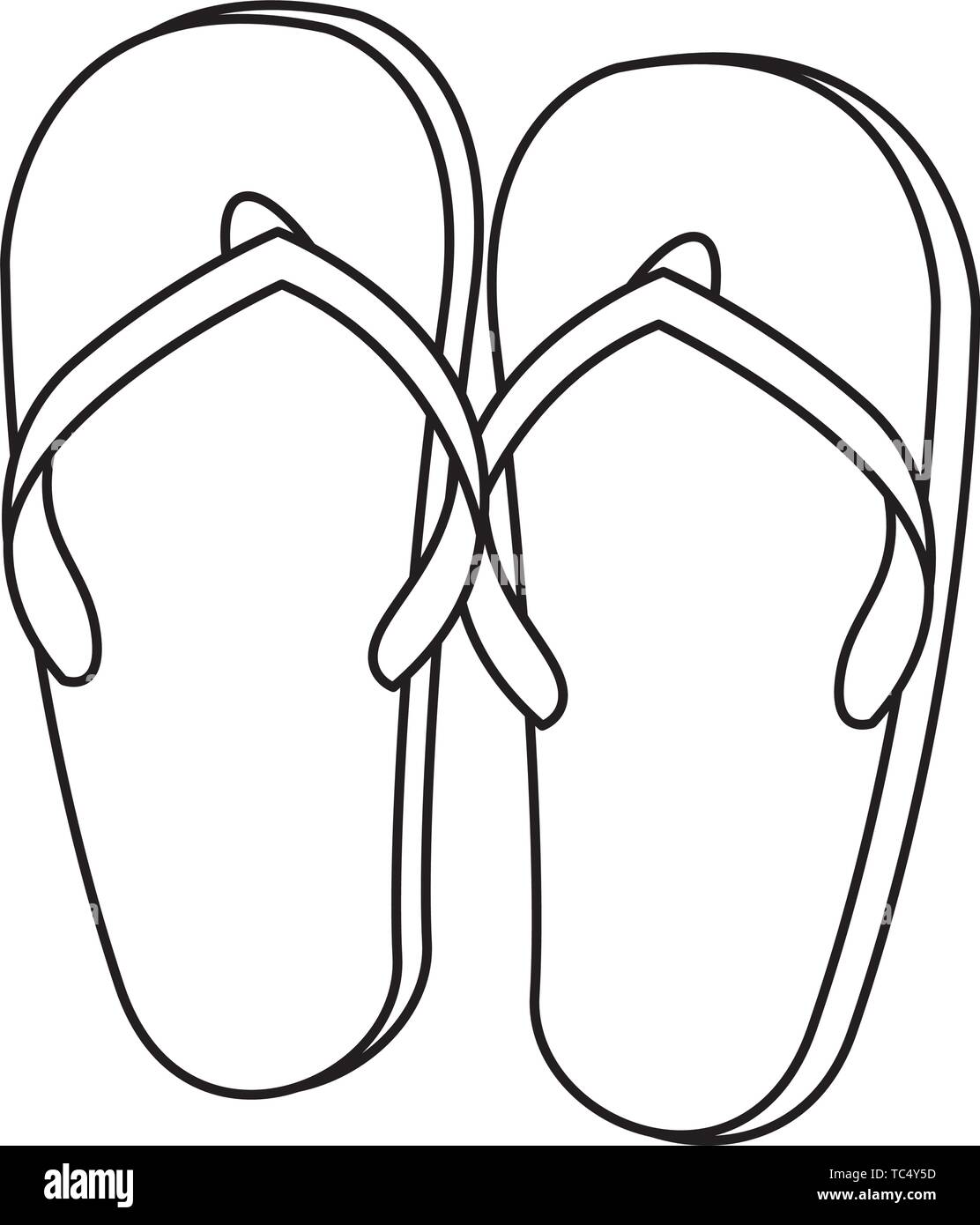Flip flops sandals footwear cartoon in black and white Stock Vector ...