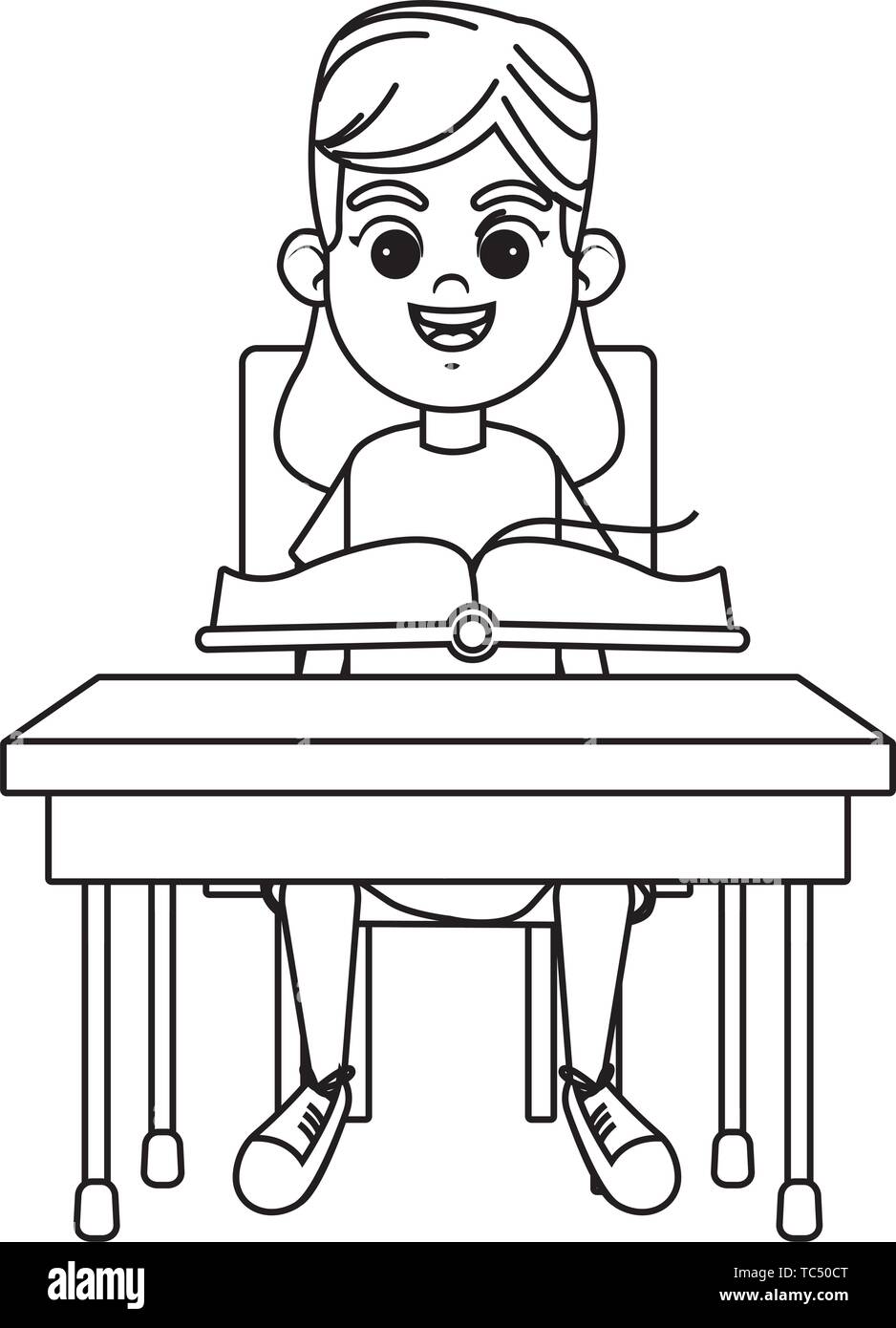 young kids reading a book black and white Stock Vector Image & Art - Alamy