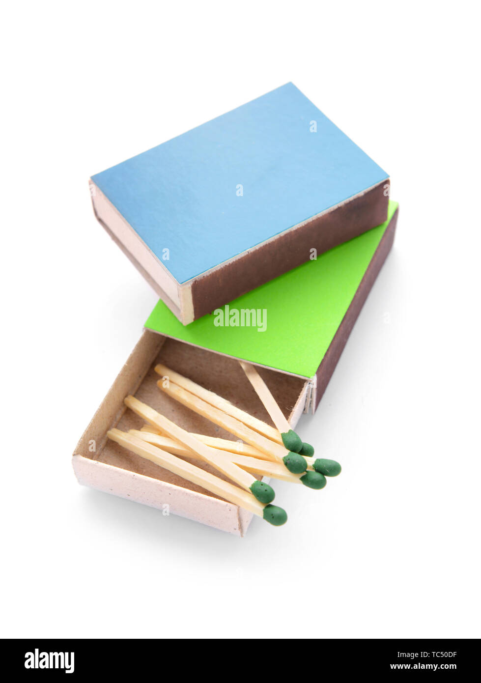 Boxes with matches on white background Stock Photo