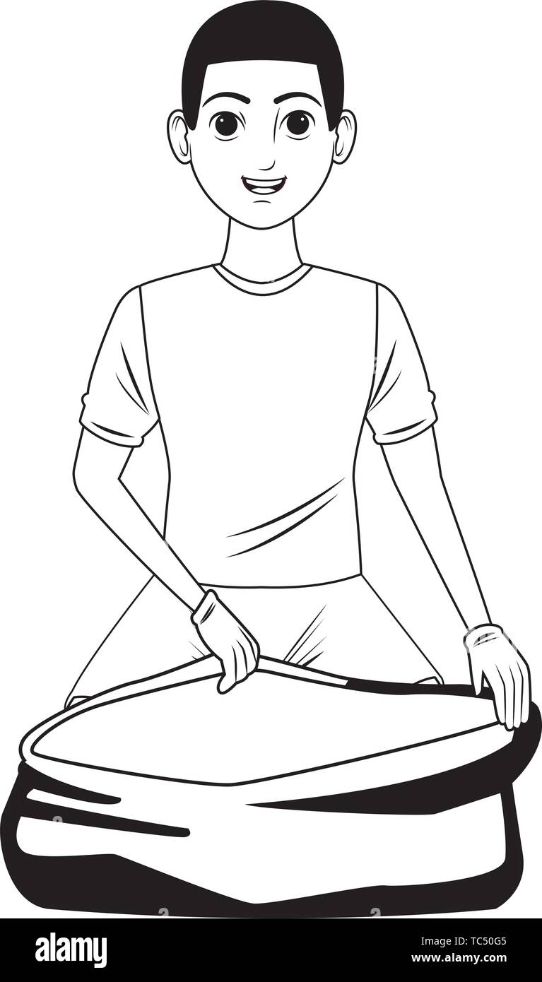 cleaning service person avatar cartoon character black and white Stock ...