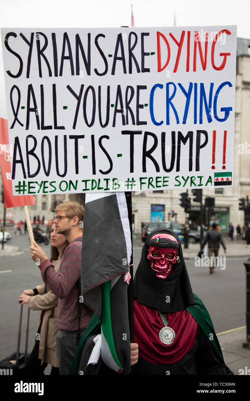 Protests against the state visit of US President Donald Trump on 4th June 2019 in London, United Kingdom. Organisers Together Against Trump which is a collaboration between the Stop Trump Coalition and Stand Up To Trump, have organised a carnival of resistance, a national demonstration to protest against President Trump’s policies and politics during his official UK visit. Stock Photo