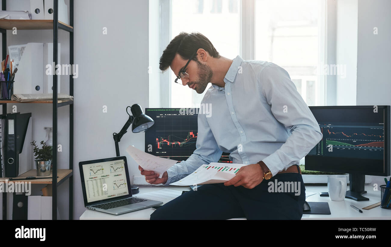 Busy Working Day Young Successful Trader Or Businessman In Formal - 