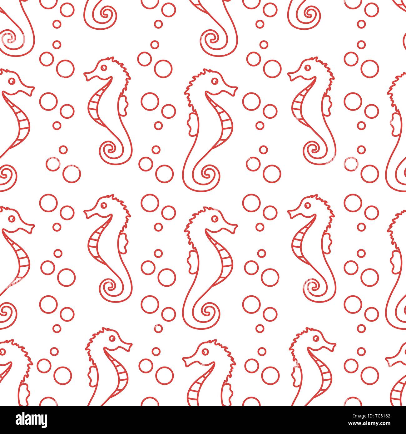 Vector seamless pattern with sea horses and bubbles. Marine background ...