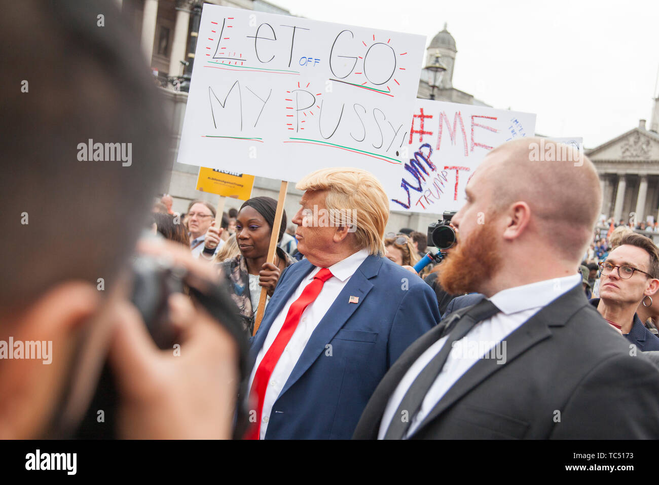 LONDON, UK - June 4th 2019: A Donald Trump lookalike in Trafalgar Square during a political protest Stock Photo