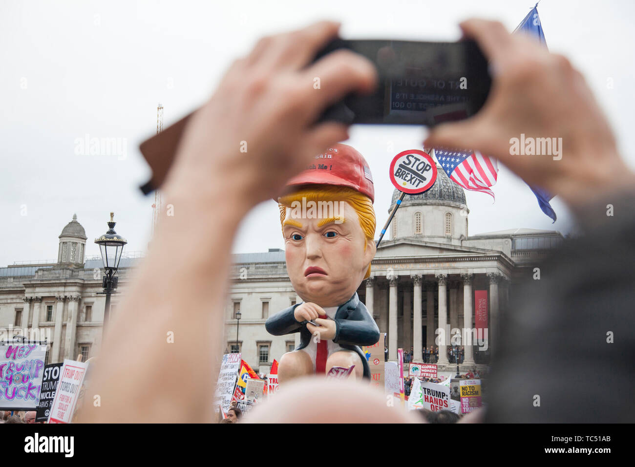 LONDON, UK - June 4th, 2019: A political satire sculpture of Donald Trump made at an anti Trump March in London Stock Photo